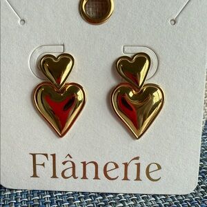 Gold Double Heart Drop Earrings